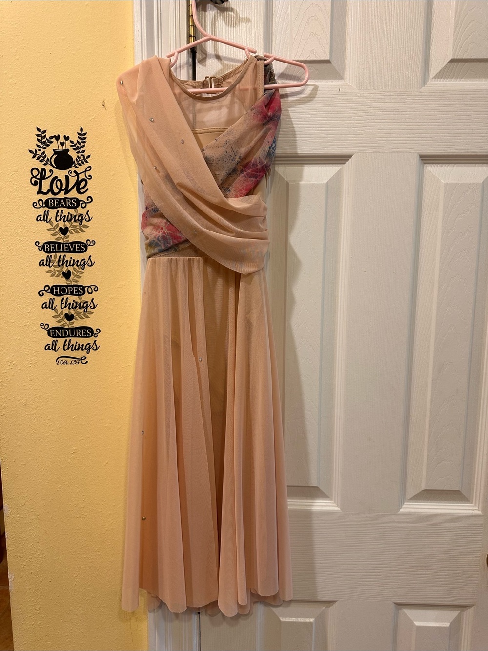 balera Peach Chiffon Maxi Dress with Floral Bodice